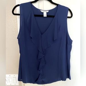 WHBM Navy Ruffle front V-Neck Tank. Size Large